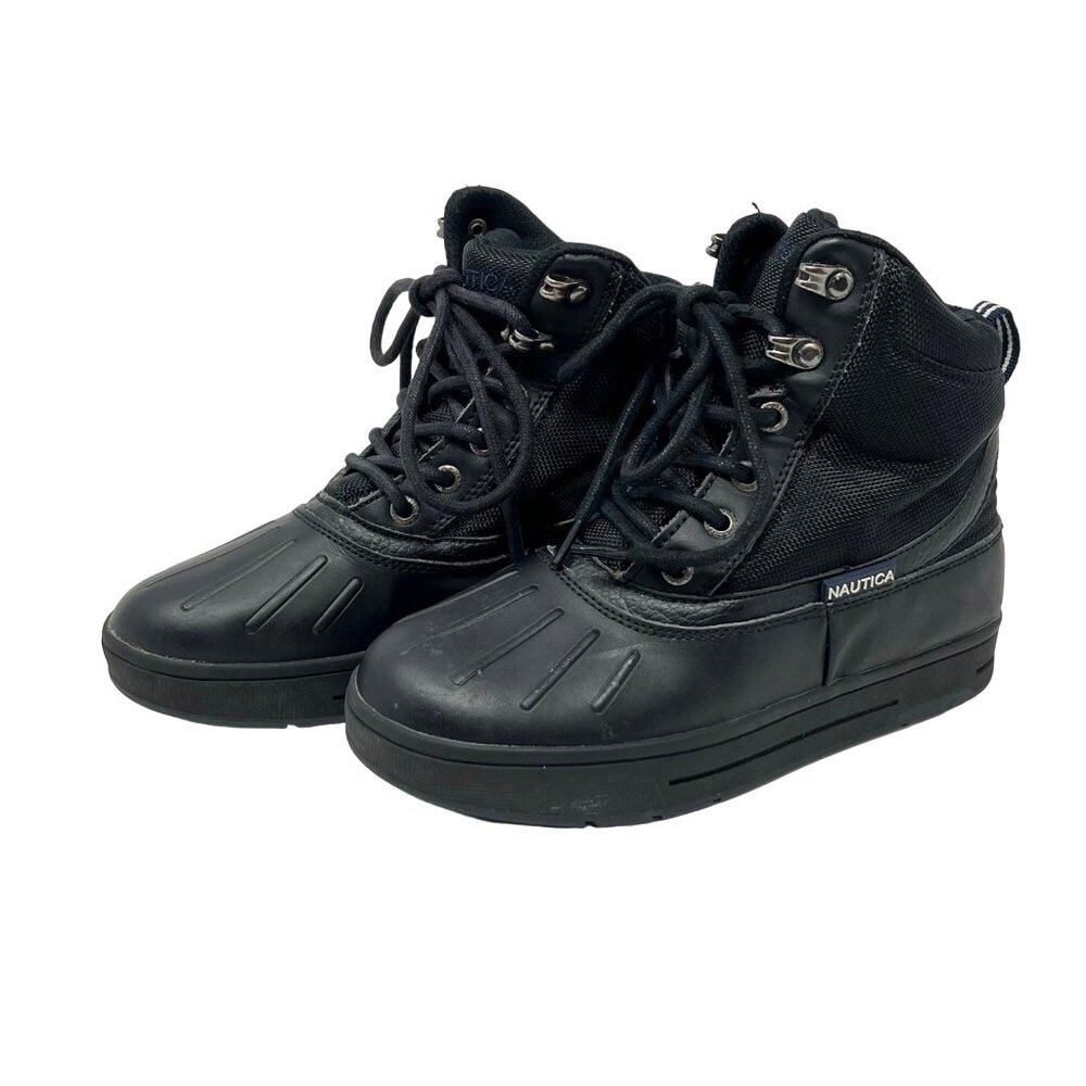 Nautica Kids Youth Bedford‎ Black Boots Water Resistant Lace Up Solid Black Sz 3